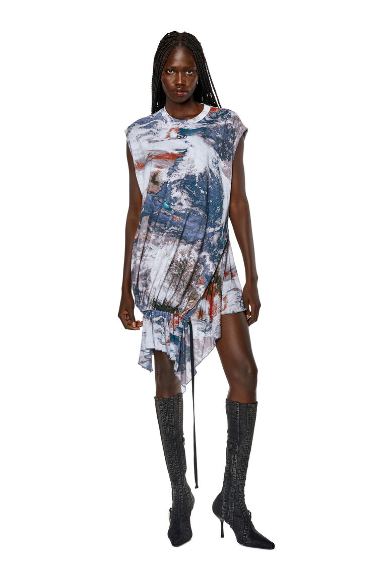 Women's Printed T-shirt dress with jersey hem | D-ROLLETTY-NW-L1 Diesel A114940NIAV